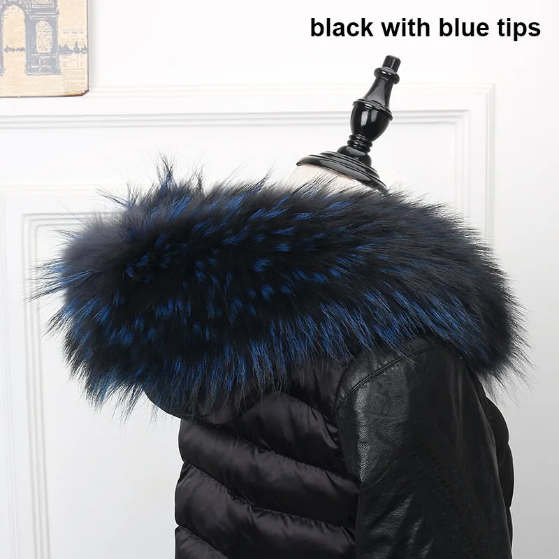 black blue tips MS. MinShu большой меховой воротник натуральный мех енота капюшон отделка шарф черный цвет парка пальто меховой воротник шарф на заказ - Цвет: black blue tips