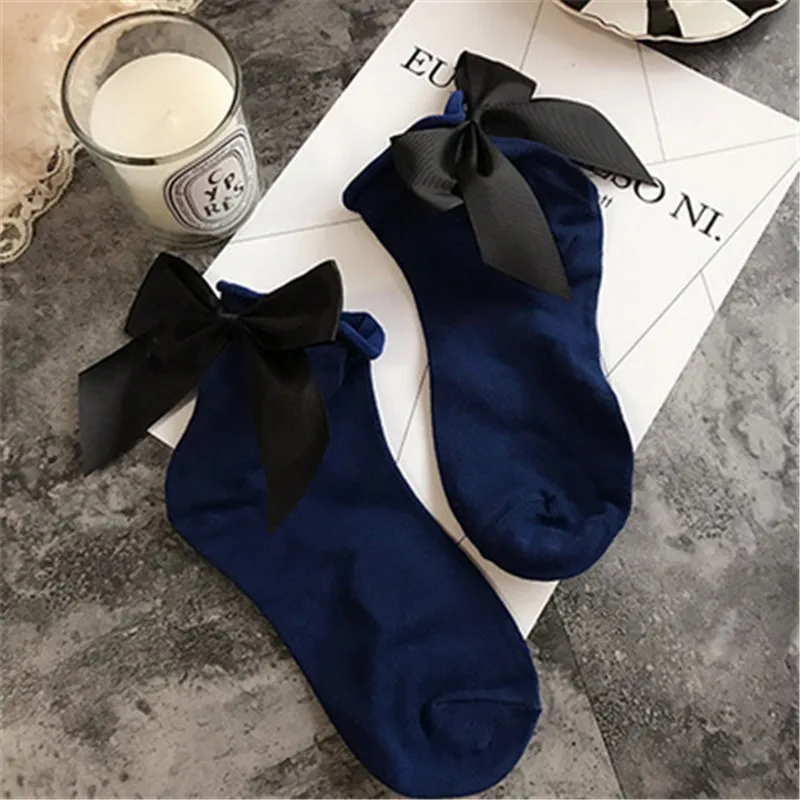 27 Colors.Chic Streetwear Women's Lovely Candy Color Bow Socks.Casual Female Contrast Color Short Socks.Cute Ladies Bow knot Sox