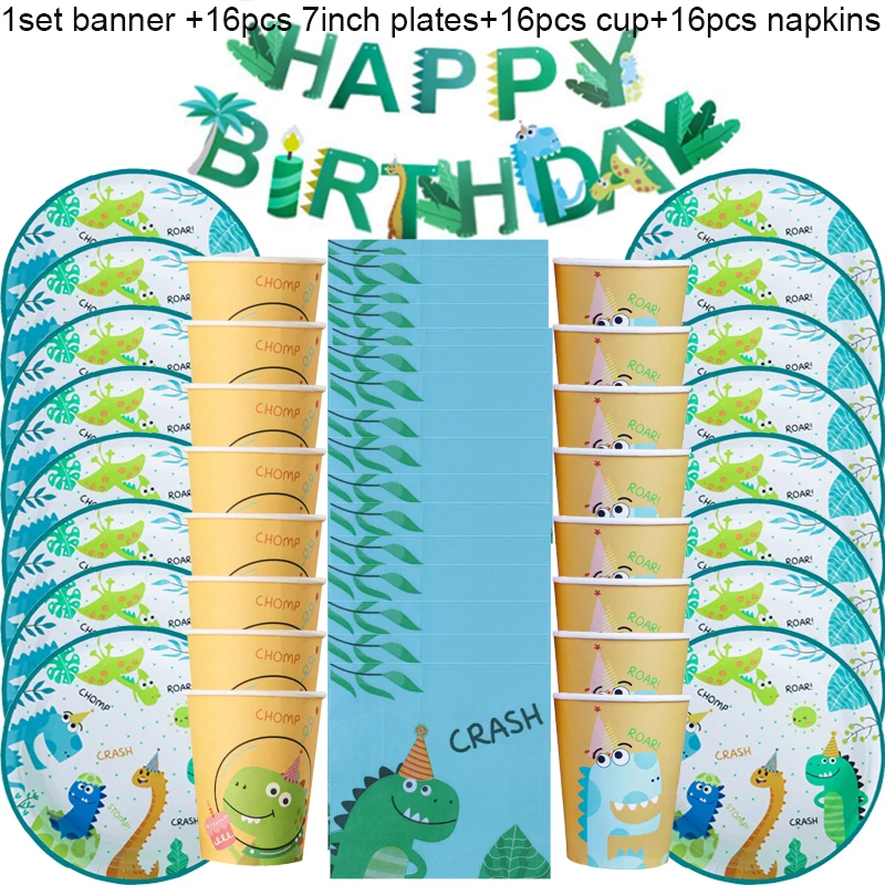 

49pcs Dinosaur Theme Party Paper Banner Plates Cups Napkin Kids Boy Birthday Decorations Jungle Dino Party Baby Shower Favors