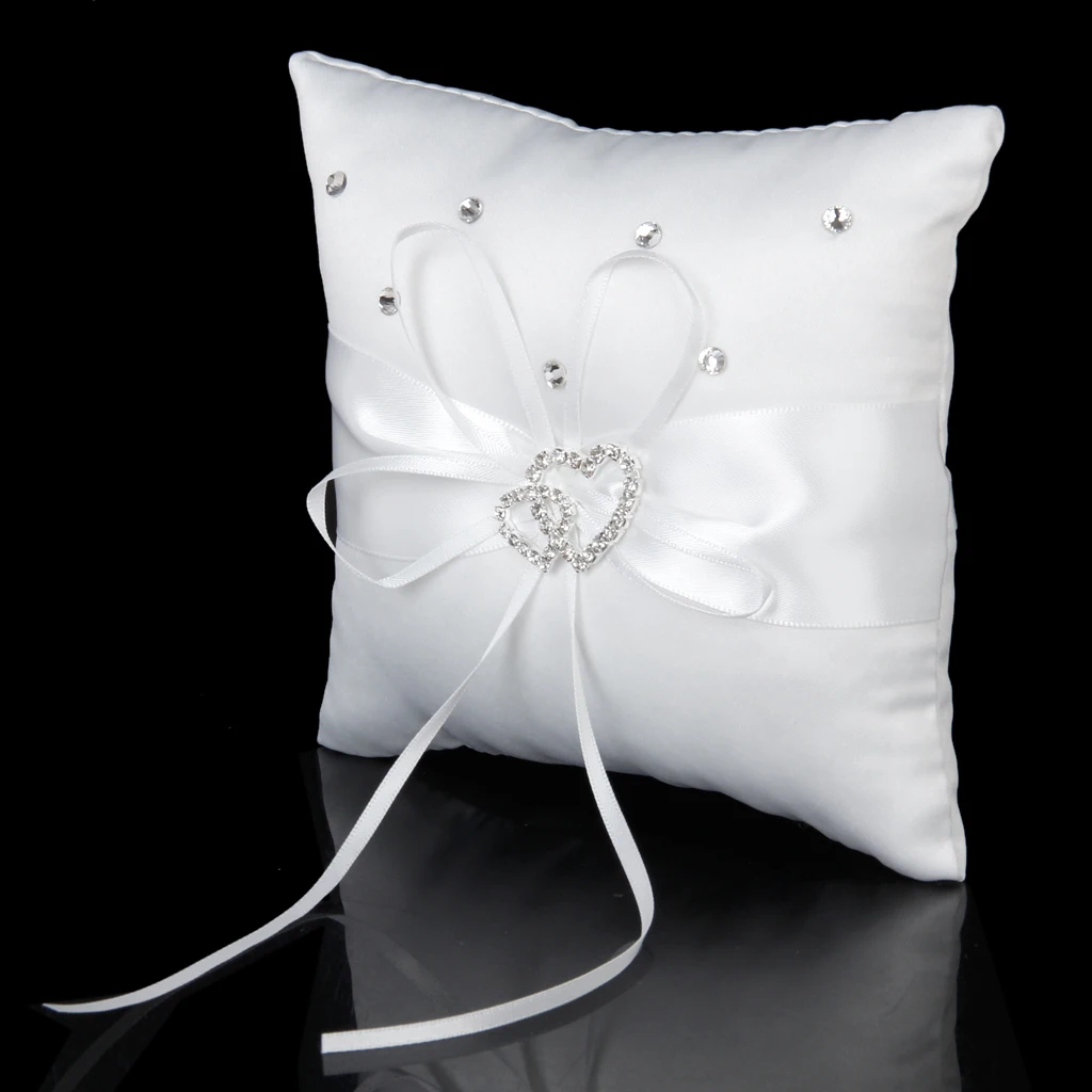 With All My Heart Crystal Diamante Wedding Ring Bearer Pillow White 15cm X15cm | Дом и сад