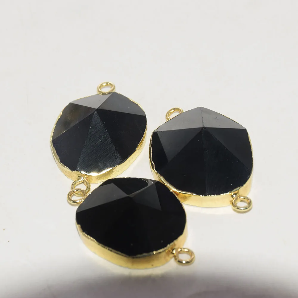

Gold Plating Black Obsidian Stone Connector jewelry making 2020 women femme large gem stones pendant Energy Irregular 2 Loops
