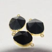 gold plating black obsidian stone connector jewelry making 2020 women femme large gem stones pendant energy irregular 2 loops