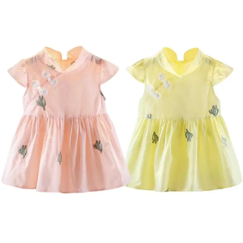 

Summer Lovely Toddler Dresses Girls Embroidery Short Sleeve Personality Printing Retro Fashion Trend Cotton Dress