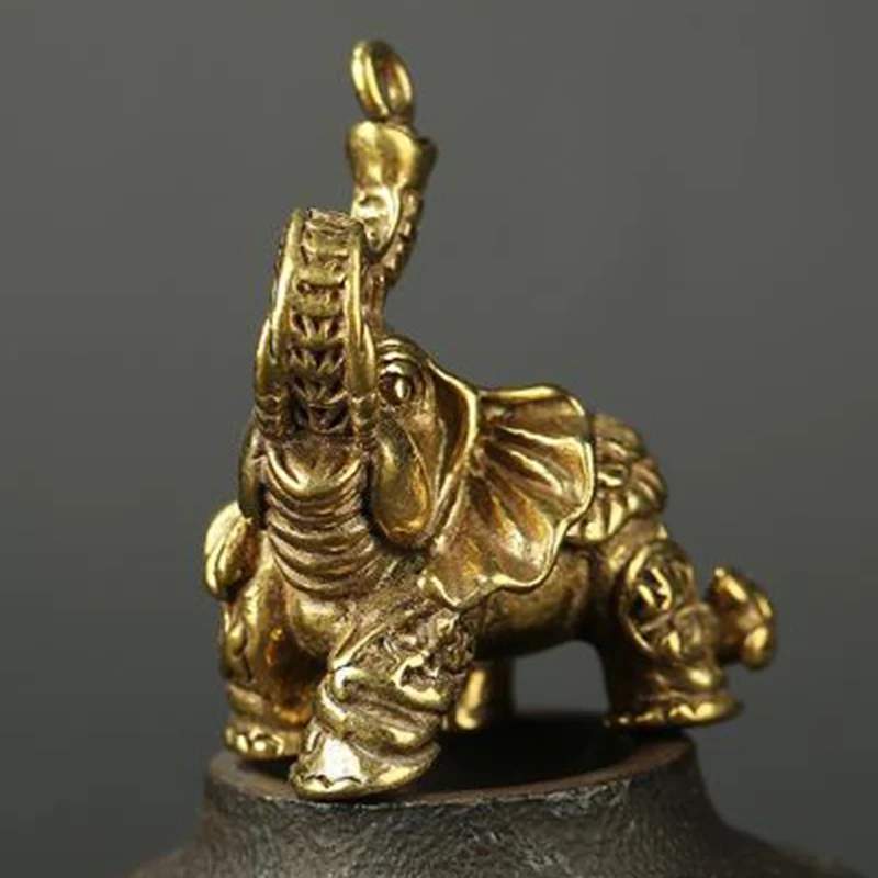 Латунная мини статуя слона брелок орнамент дисплей домашний стол Коллекция
