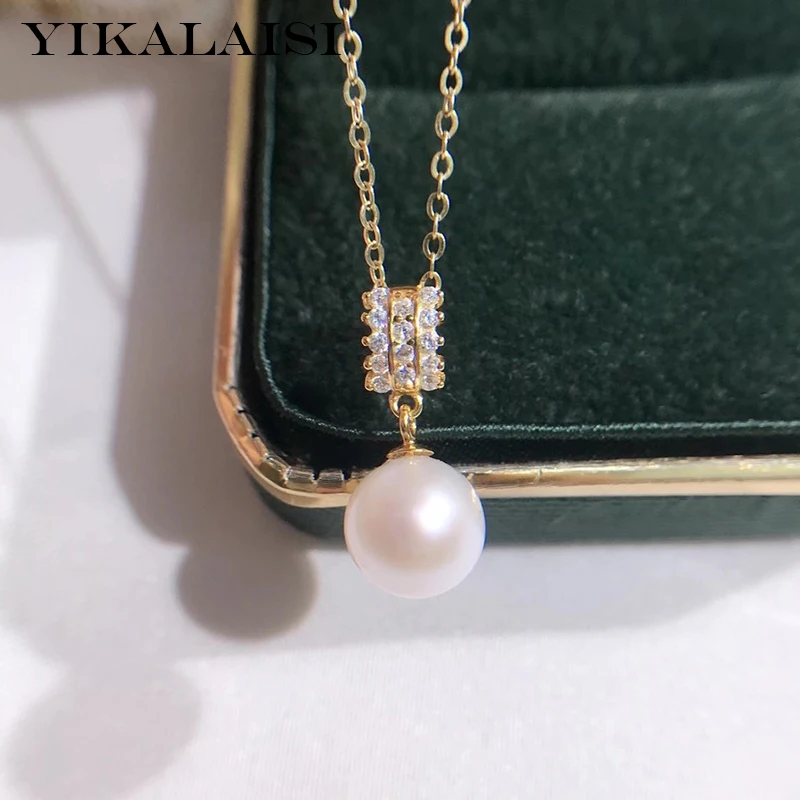 

YIKALAISI 925 Sterling Silver Necklaces Jewelry For Women 8-9mm Round Natural Freshwater Pearl Pendants New Arrivals Wholesales