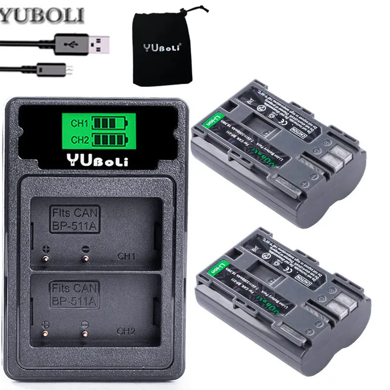 2x7 4 v 2200 мА/ч BP-511A BP-511 BP 511 511A BP511 BP511A Батарея + ЖК-дисплей USB Зарядное устройство для