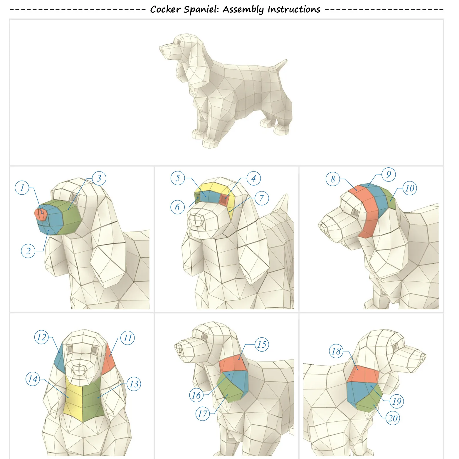 

Spaniel Dog 3D Paper Model DIY Cartoon Three-dimensional Animal Paper Mold Kindergarten Handmade Children Educational Toy Model