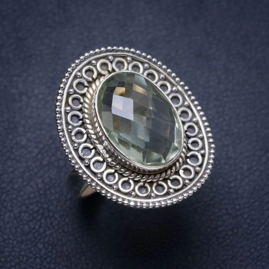 Уникальное серебряное кольцо ручной работы с натуральным зеленым аметистом из