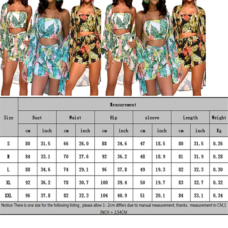 Женский Повседневный комплект из 3 предметов кардиган с цветочным принтом блузка