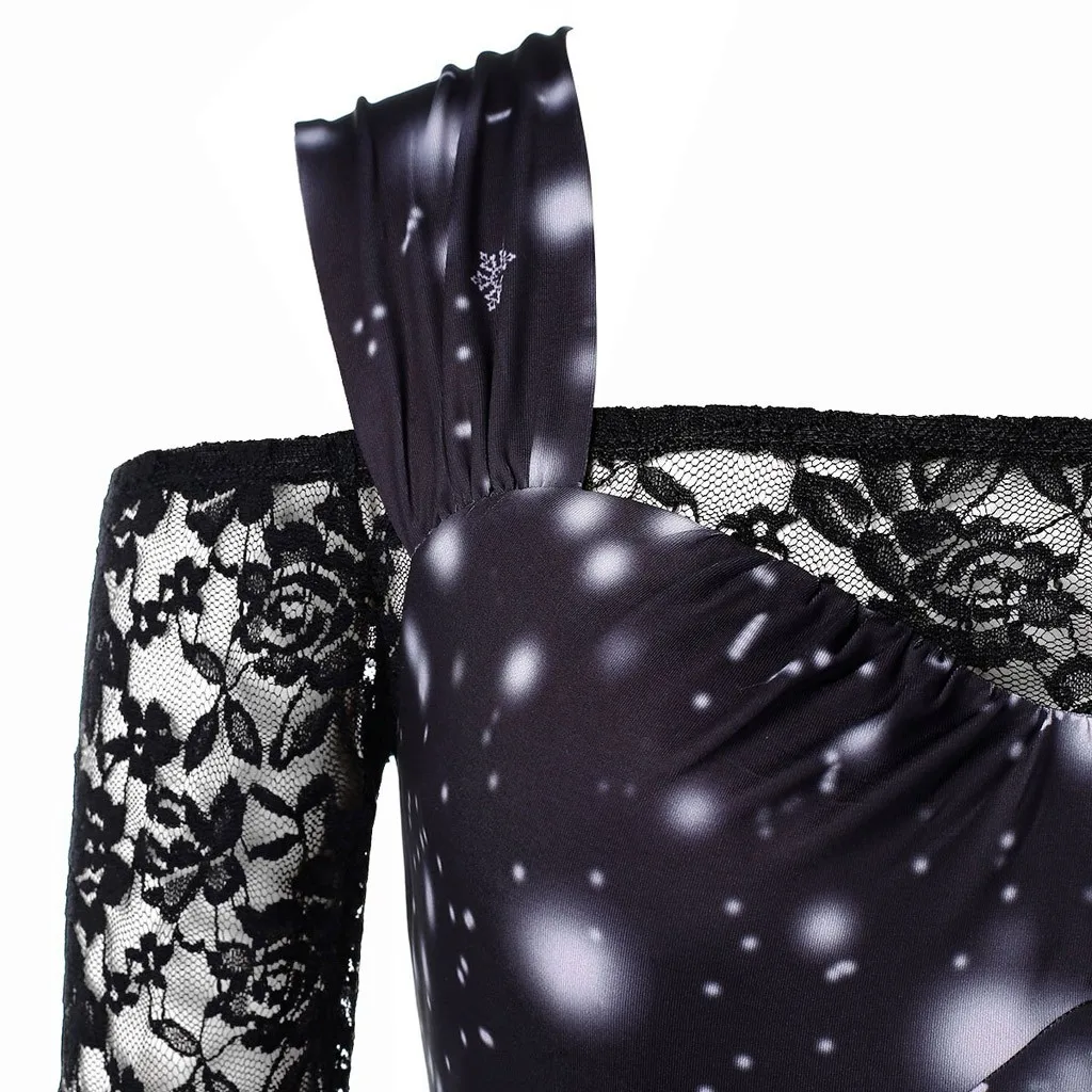 Vestidos ropa mujer, рождественское платье, женская Кружевная футболка с открытыми плечами, лоскутное рождественское платье с принтом, винтажное праздничное платье roupa