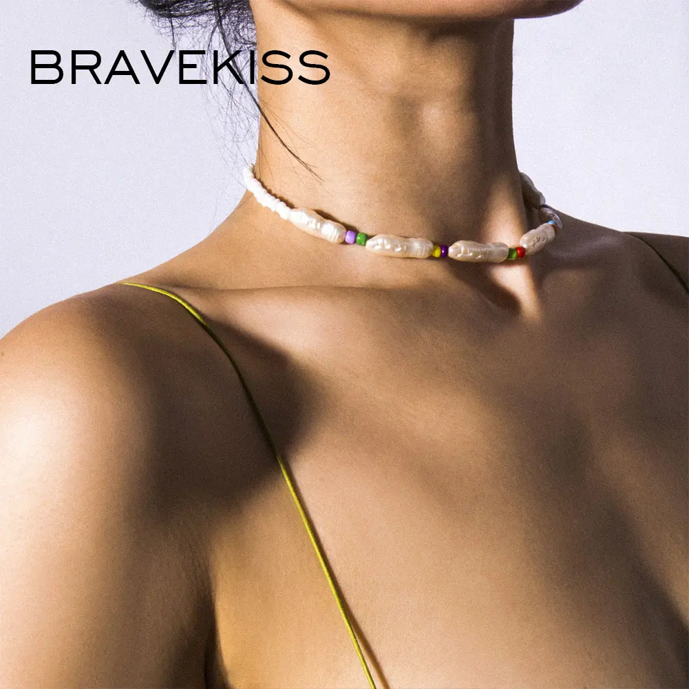 Женское Ожерелье-чокер BRAVEKISS разноцветное ожерелье с жемчужными бусинами