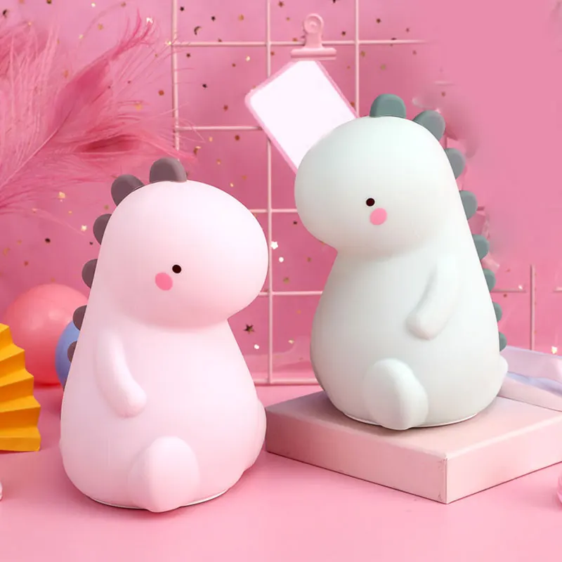 

Cartoon Dinosaur LED Lamp Silicone Bedside Reading Lamp Tap to Change Light Color USB Rechargeable L5