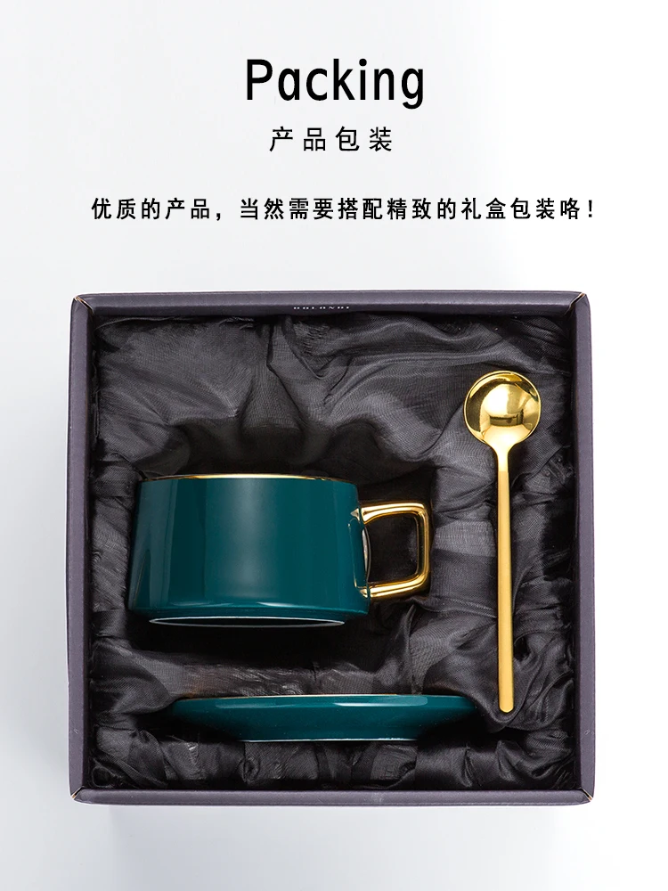 

Creative Porcelain Coffee Cup with Handle Spoon European High Red Tea Cups Set Ceramic Xicara Porcelana Home Container LL50CC