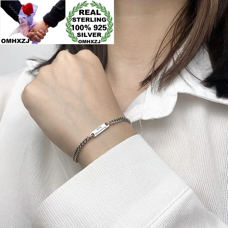 

OMHXZJ оптовая продажа HB97 европейский модный женский подарок на день рождения винтажная Геометрическая цепочка 100% браслет из стерлингового с...