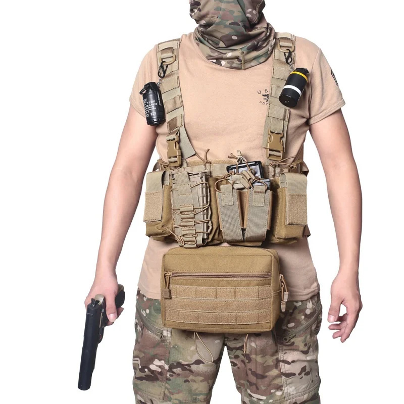 

Multicam Tactical Molle Vest Ammo Chest Rig Removable Hunting Airsoft Paintball Gear Vest With AK 47/74 Magazine Pouch