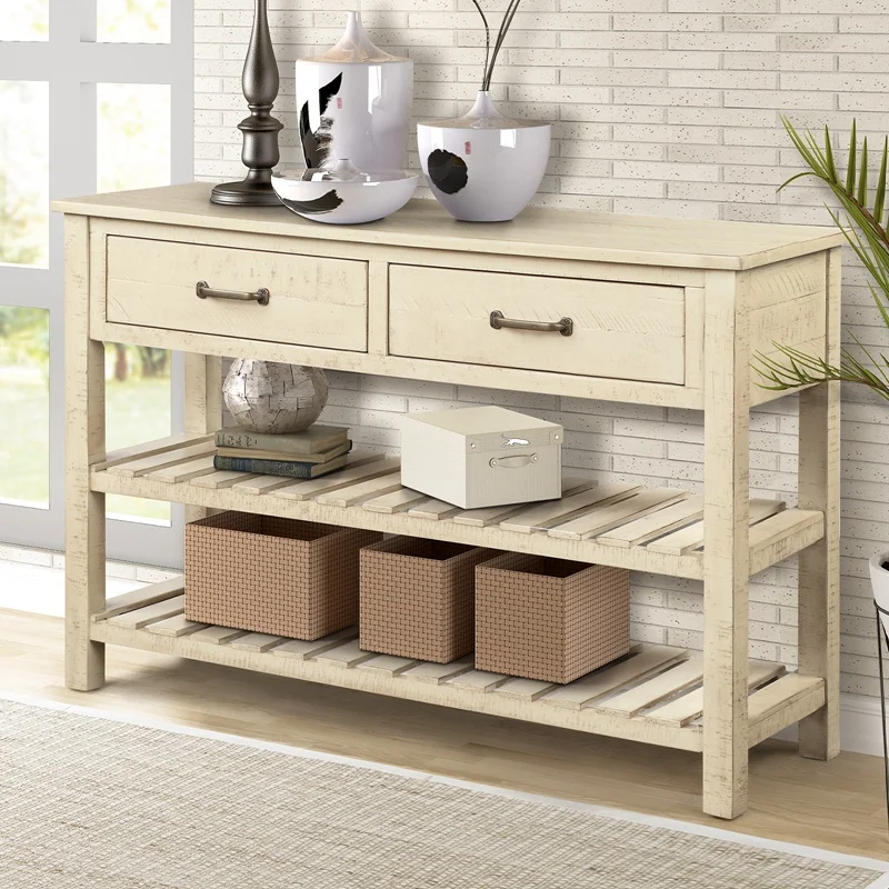 

45" Retro Console Table Sofa Table for Entryway Living Room Small Table with Drawers and Shelf Living Room Furniture