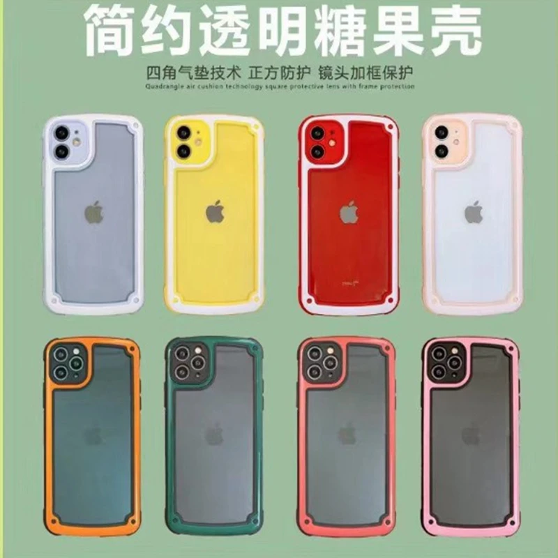 

50pcs Transparent Shockproof Phone Case For Apple iPhone 11 12 Pro Max mini SE 2020 X XR XS Max 7 8 Plus Candy Color Cover Case