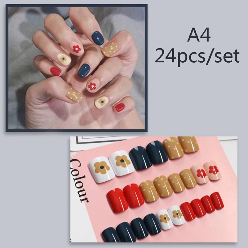 

Gradient Natural Artificial Fake Nails Press on Full Cover Nails with Glue 24pcs