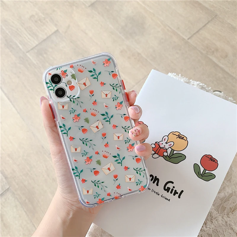 

Transparent Cute Flower Leaf Phone Case for iPhone 11 Pro Max XR XS Max