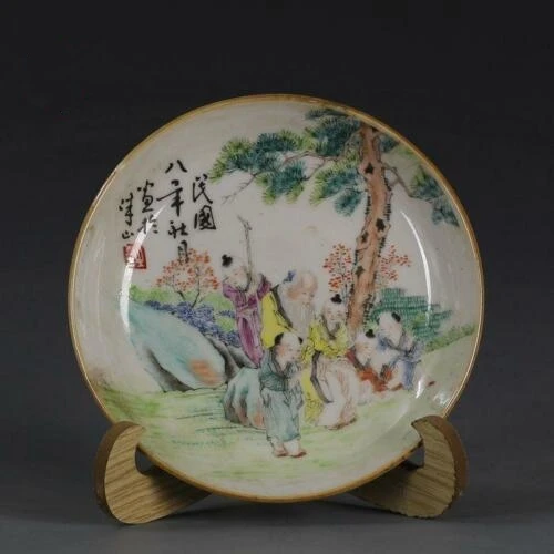 

Старинная Китайская Республика, ручная роспись, пастель, старики, дети, тарелка из сосны