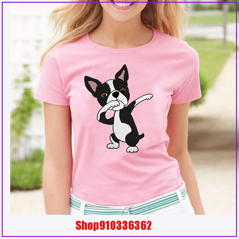 2020 Cute Boston Terrier Dog Dabbing Cartoon Pet Design Funny T Shirt for Women Graphic Premium T-Shirt Women's Streewear | Женская