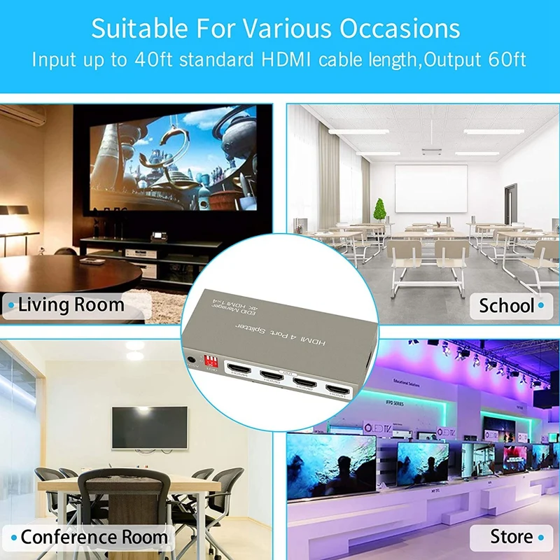 AAAJ 4K HDMI сплиттер 1 в 4 выхода переключатель Поддержка 3D 1080P EDID HDCP для Xb ox PS4 PS3 Blu Ray
