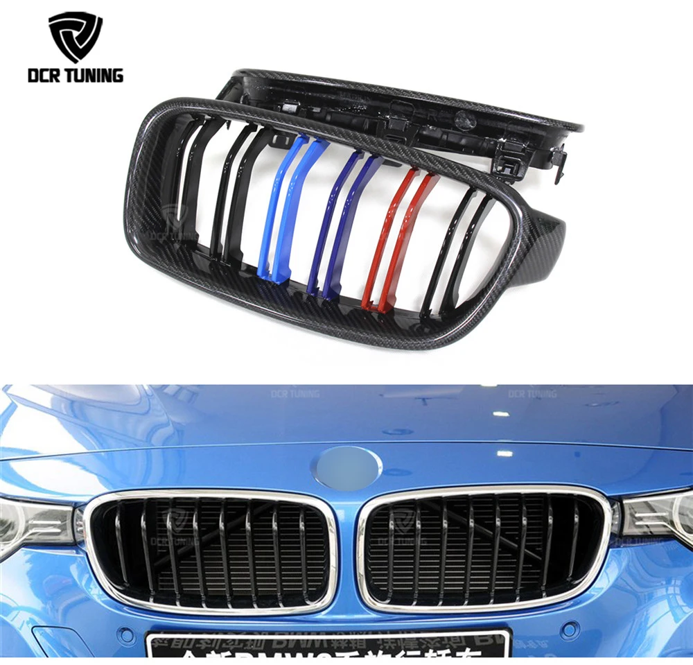 Двойная Передняя решетка радиатора для BMW 3 Series F30 320i 325i 328i 335i углеродное волокно