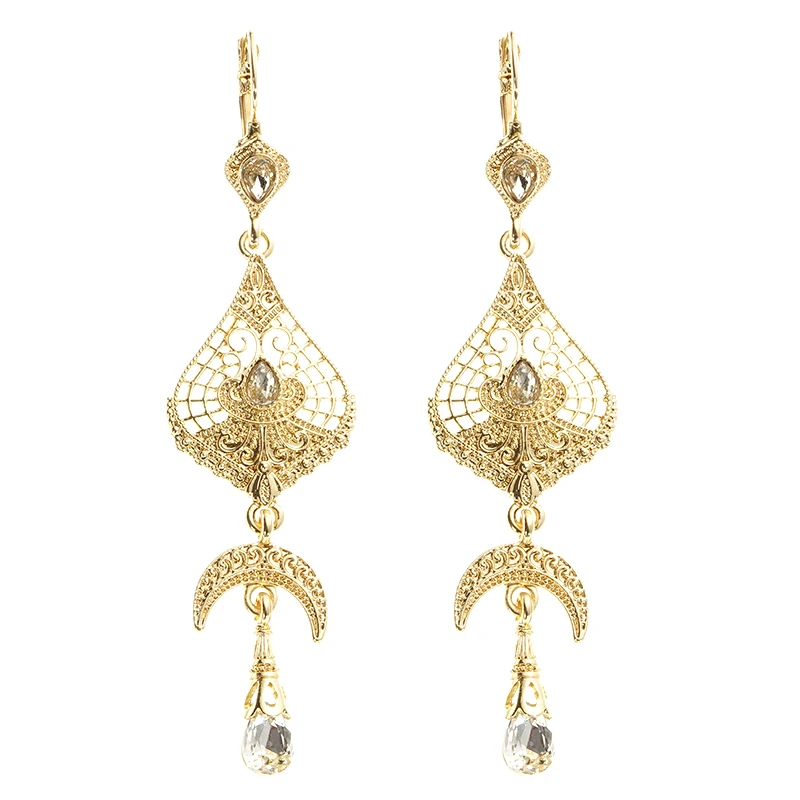 

Retro Bohemian Style Ethnic Ladies Earrings With Droplet Shape Hollow-Out Design With Metallic Gold Earring
