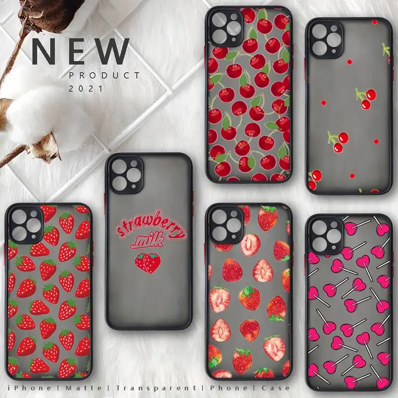 

Strawberry Cherry fruit pattern Phone Case matte transparent For iphone 7 8 11 12 plus mini x xs xr pro max cover
