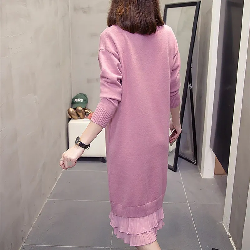 2019 осеннее женское базовое трикотажное платье миди воротник-стойка длинный