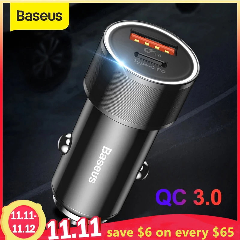 Baseus 36W быстрая зарядка 3 0 Автомобильное зарядное устройство для iPhone QC USB Type C PD