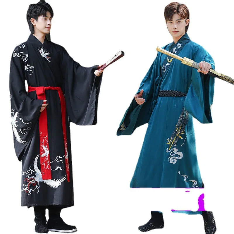 Мужские синие халаты ханьфу с вышивкой одежда в традиционном китайском стиле