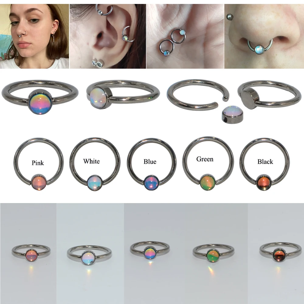 

1PC G23 Titanium Bling Bling Flash Film Nose Ring Ear Septum Gem Ball BCR Helix Tragus Cartilage Earrings Piercing 16g