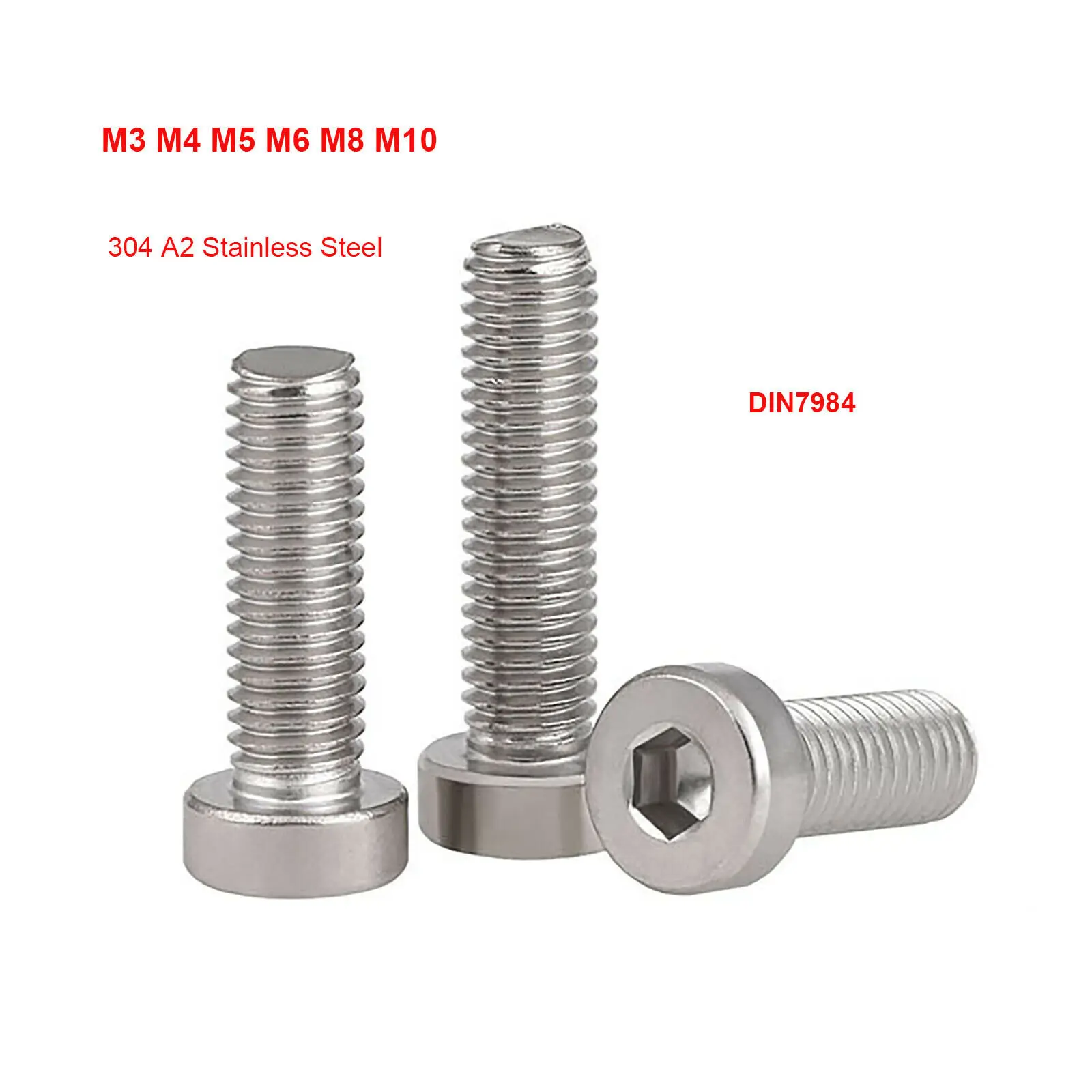 

M3 M4 M5 M6 M8 M10 Hex Hexagon Socket Thin Low Short Profile Head Allen Cap Screws Bolts DIN7984 304 A2 Stainless Steel