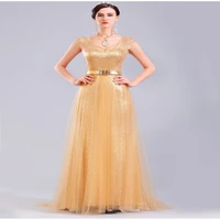 2018 custom made robe de soiree long evening women prom gown gold sequin tulle beading cap sleeve mother of the bride dresses