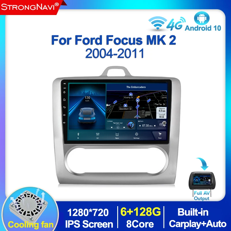 

Автомагнитола Carplay 2DIN, Android 10, мультимедийный плеер для Ford Focus 2 3 Mk2/Mk3, хэтчбек, GPS-навигатор IFI BT 4G Lte 6 + 128G
