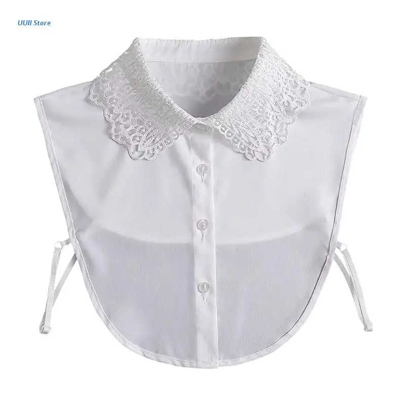 

Women Layering Half Shirt Detachable Dickey Hollow Out Lace Lapel False Collar