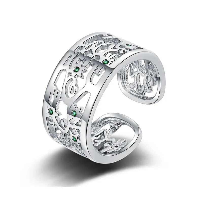 

Винтажное Дерево жизни, искусственный зеленый циркон, камень, полые ветки, лоза, узор, широкое кольцо на палец, ювелирные изделия, аксессуары, подарки
