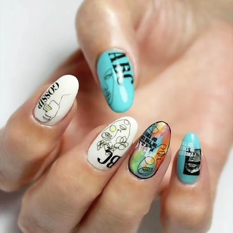2020 Новые Стикеры 3D на ногти Nail Art в богемном стиле черного цвета с надписью и