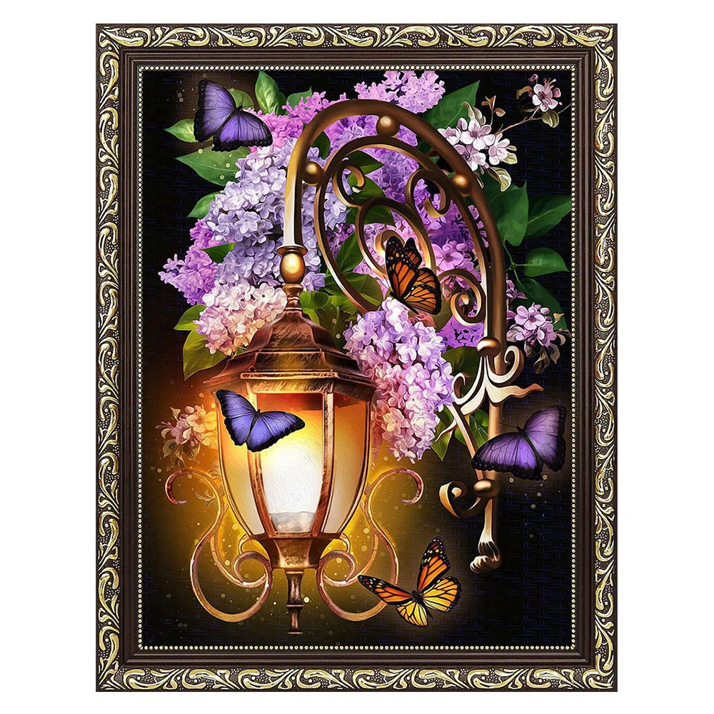 LZAIQIZG-Алмазная вышивка цветок уличный фонарь полная квадратная или круглая алмазная живопись DIY стразы, Роза и бабочка домашний декор