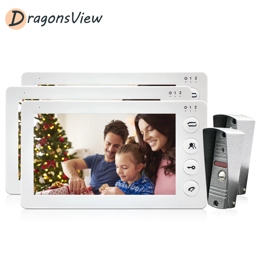 

DragonsView 7 Inch Wired Video Door Phone System Visual Intercom 1200TVL with 3 Monitors and 2 Doorbell Cameras for Apartment