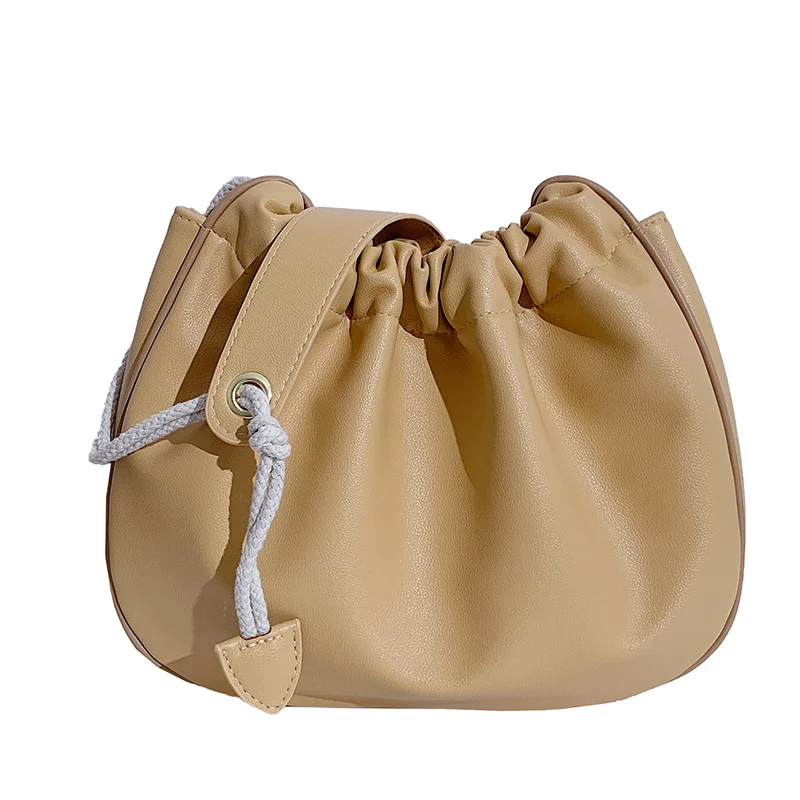 

[BXX] Simple PU Leather Pleated Crossbody Bucket Bags For Women 2021 Summer Branded Shoulder Bag Handbags Luxury Hand Bag HS993