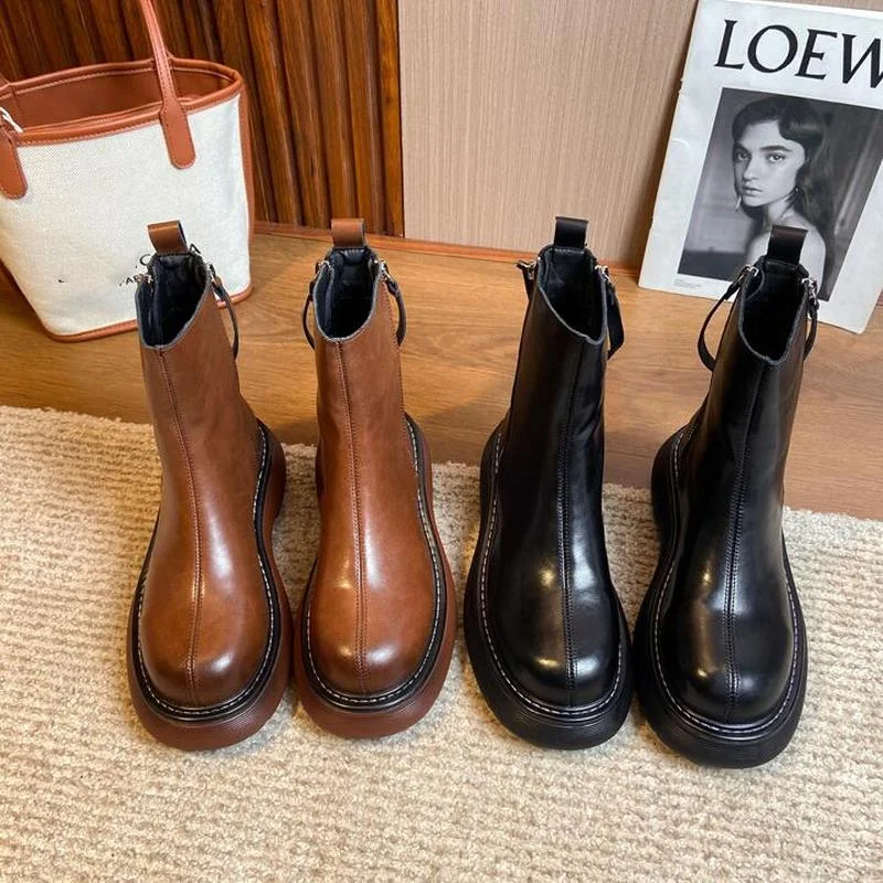 

Женские короткие ботинки, новинка сезона осень-зима 2021, дымчатые ботинки на платформе, ботинки с боковой молнией, женские повседневные боти...