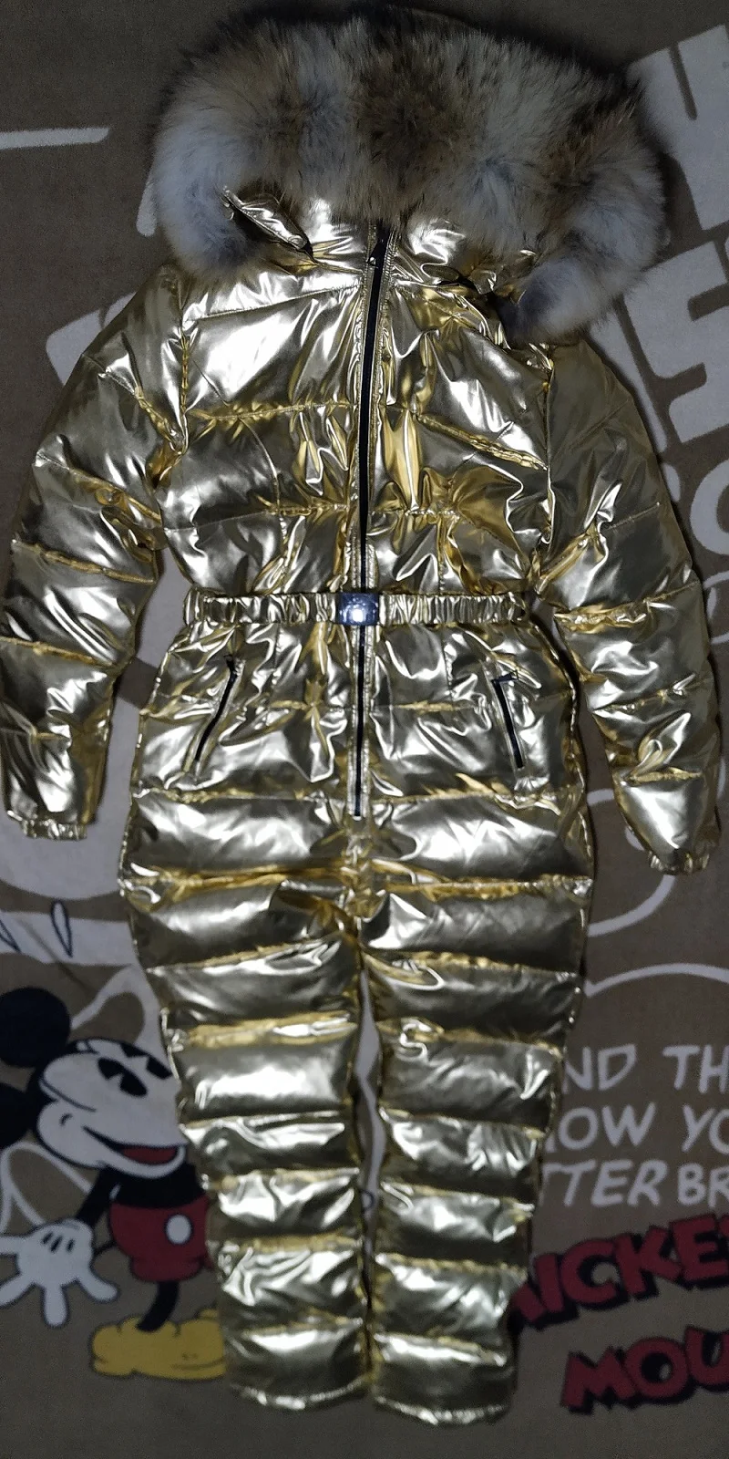 Shiny Gold Зимний женский комбинезон для девочек, боди из натурального меха, женский комбинезон, женские комбинезоны, верхняя одежда с капюшоном, M, L, XL, XXL - Цвет: Shiny Gold