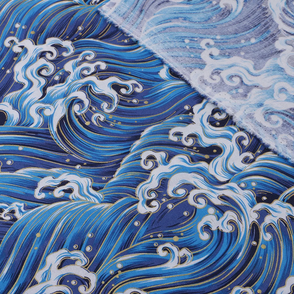 

100% Cotton Fabric Japanese Style Ocean Wave Upholstery Cushion Cloth Crafts