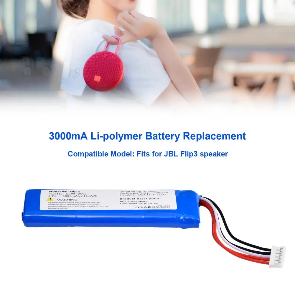 

3.7V 3000mAh GSP872693 Rechargeable Lithium Polymer Battery For JBL Flip3 Wireless Bluetooth-compatible Speaker Dropshipping HOT