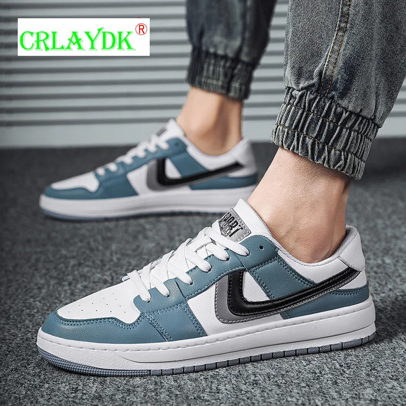 

CRLAYDK Men's Casual Leather Sneakers Soft Designer Sport Shoes Classic Flats Lace Up Outdoor Running Walking Zapatillas Hombre