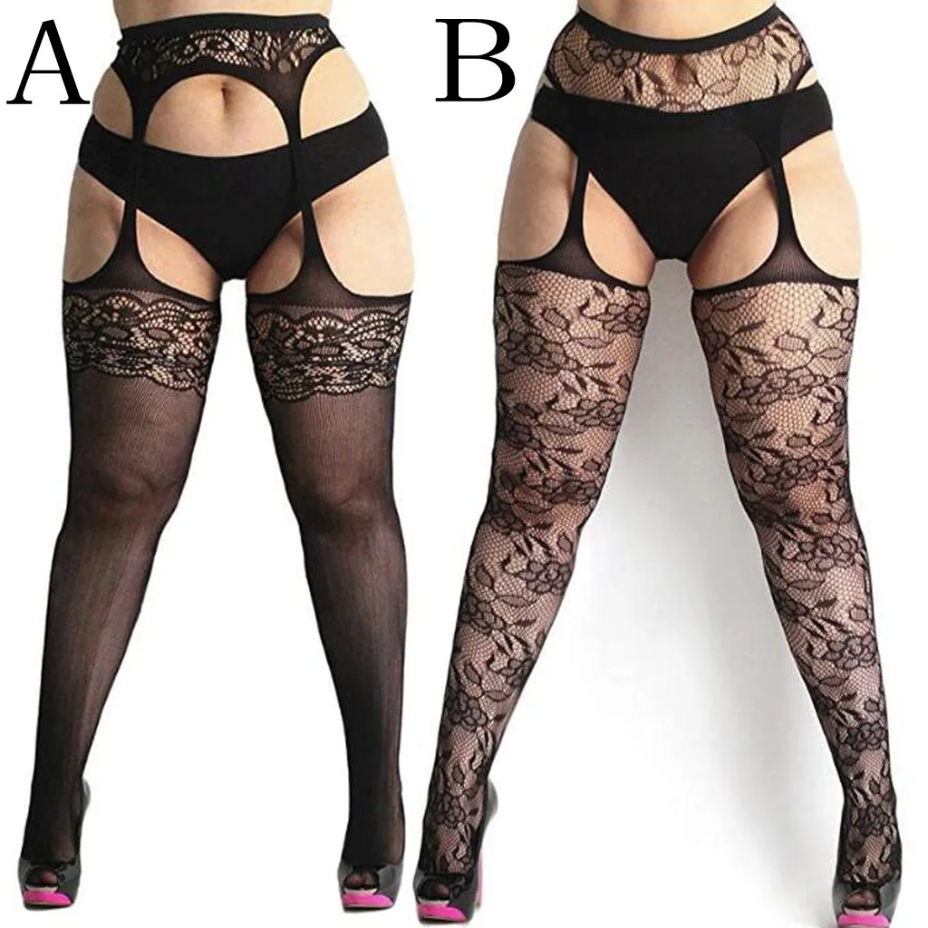 

New Sexy Women Plus Size Fishnet Tights Stock Lace Transparent Ultrathin Suspender Pantyhose Breathable Soft Stocking lenceria