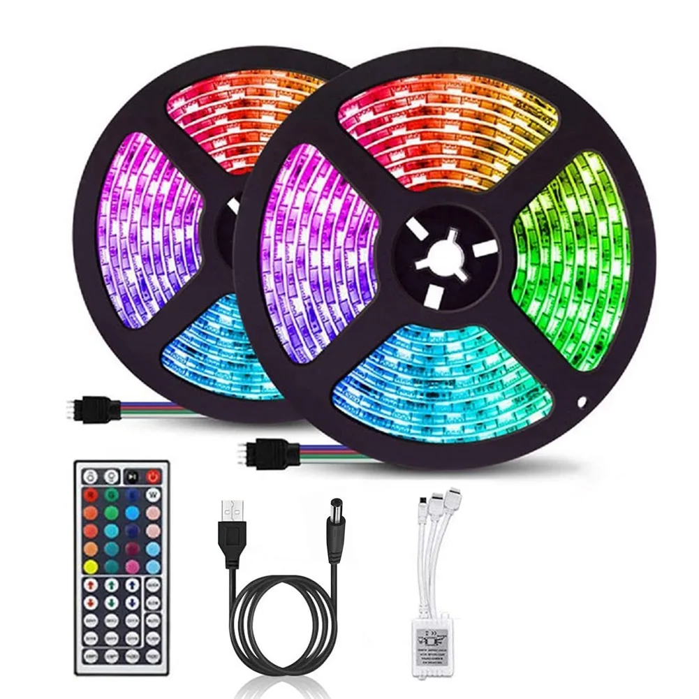 

24W DC12V LED Strip Lights Rechargeable RGB Flexible Ribbon Tape Lights Bedroom Decor with 44 Key Remote Control for Home Decor