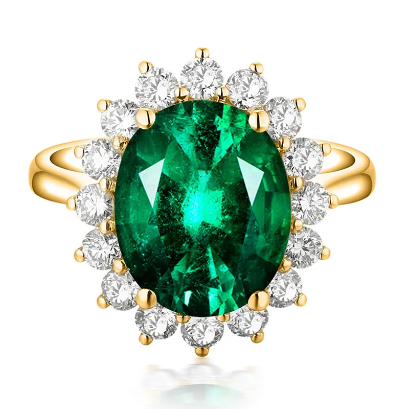 

Luxury Big Emerald Sunflower Ring Shining Green Gem Open Rings Fine Jewelry Beauty Ornament Fashion Accessories Drop Shipping